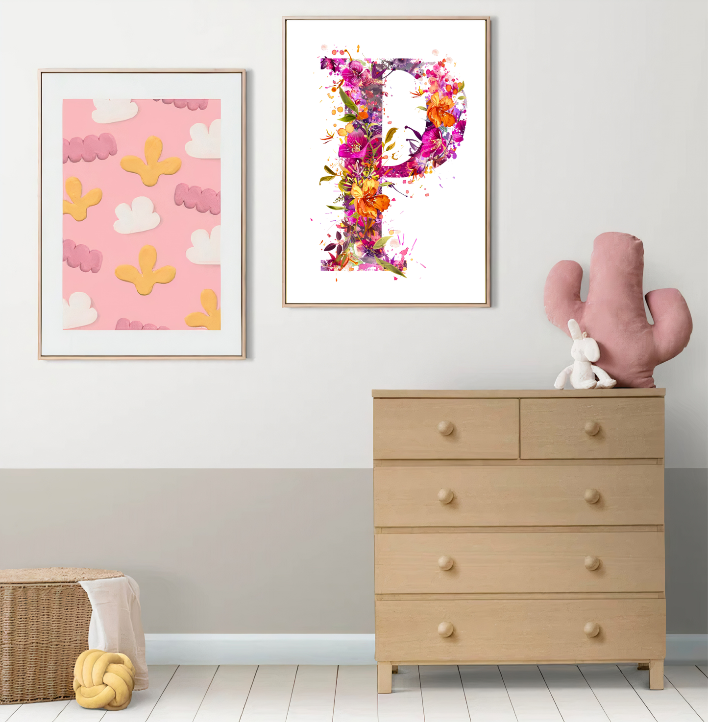 Affiche Lettre Initiale P Aquarelle – Illustration Florale Unique 40x50 cm