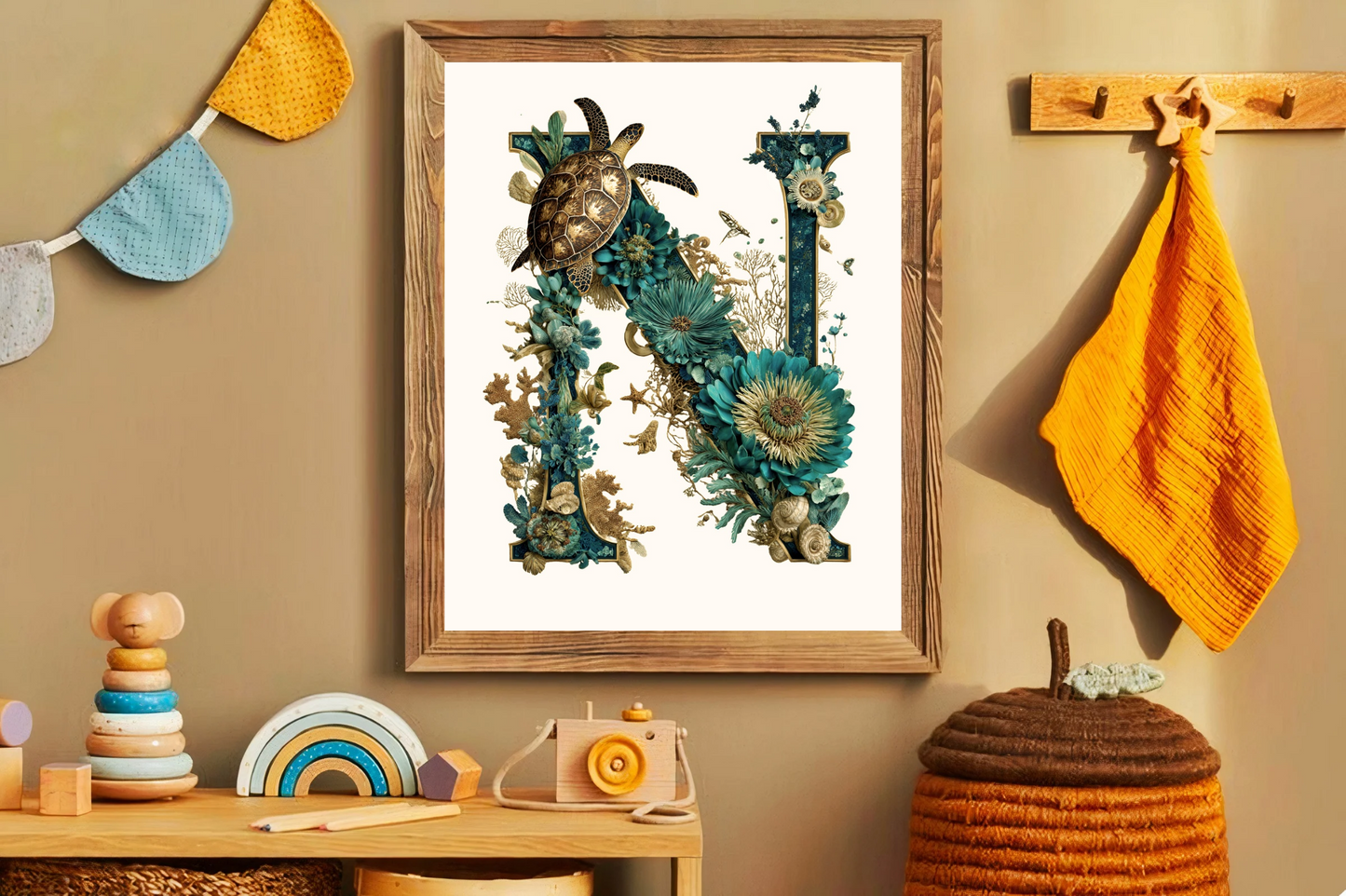 Affiche Lettre Initiale N Océan – Illustration Unique 40x50 cm