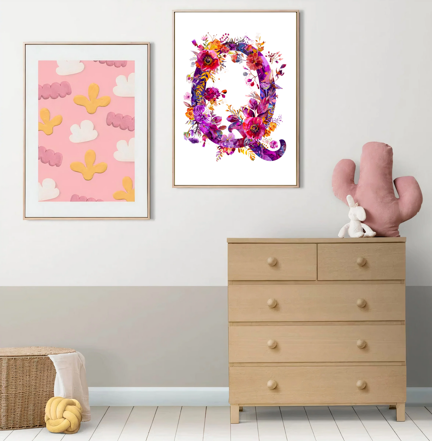 Affiche Lettre Initiale Q Aquarelle – Illustration Florale Unique 40x50 cm