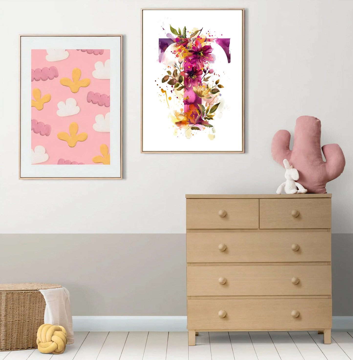 Affiche Lettre Initiale T Aquarelle – Illustration Florale Unique 40x50 cm