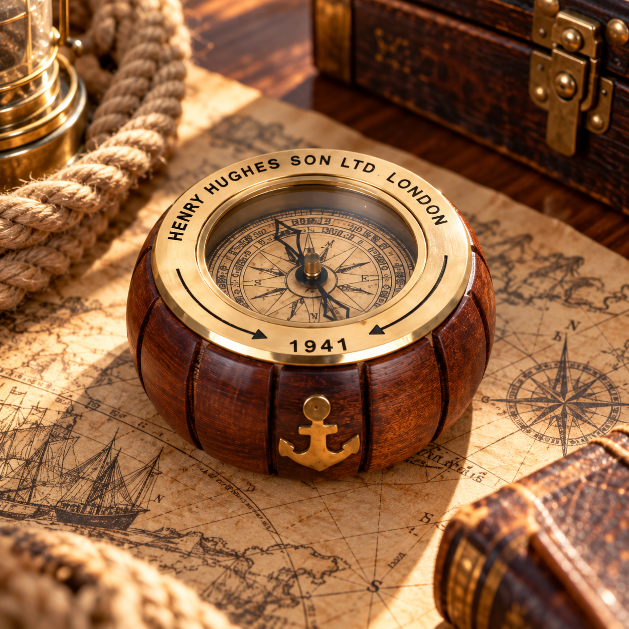 Boussole Vintage en Bois & Laiton – Esprit Marin