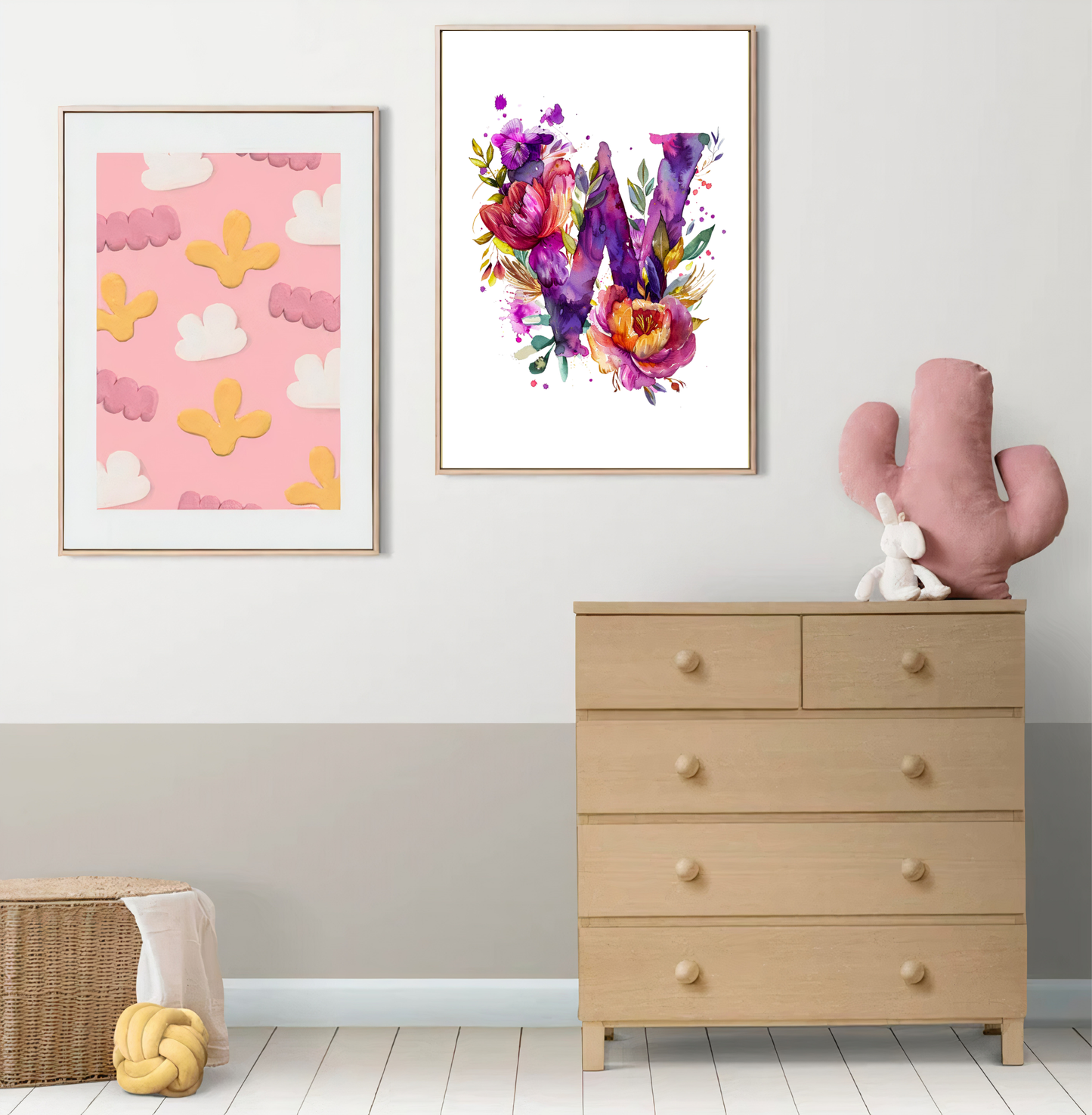 Affiche Lettre Initiale W Aquarelle – Illustration Florale Unique 40x50 cm