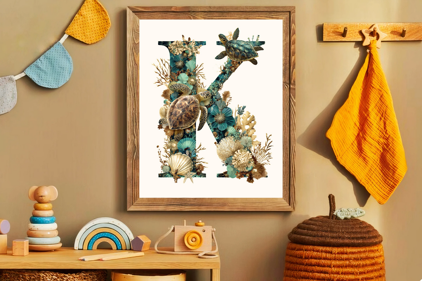 Affiche Lettre Initiale K Océan – Illustration Unique 40x50 cm