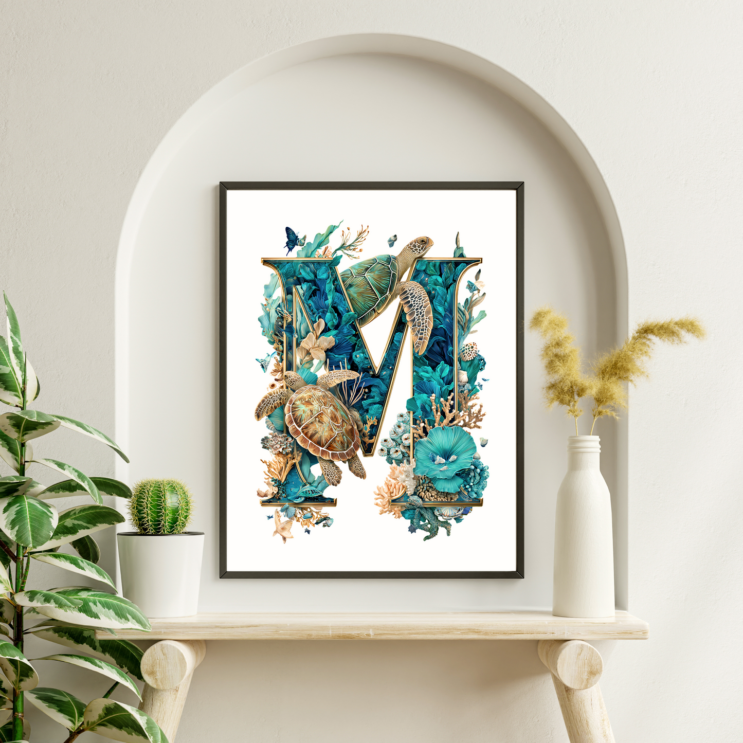 Affiche Lettre Initiale M Océan – Illustration Unique 40x50 cm