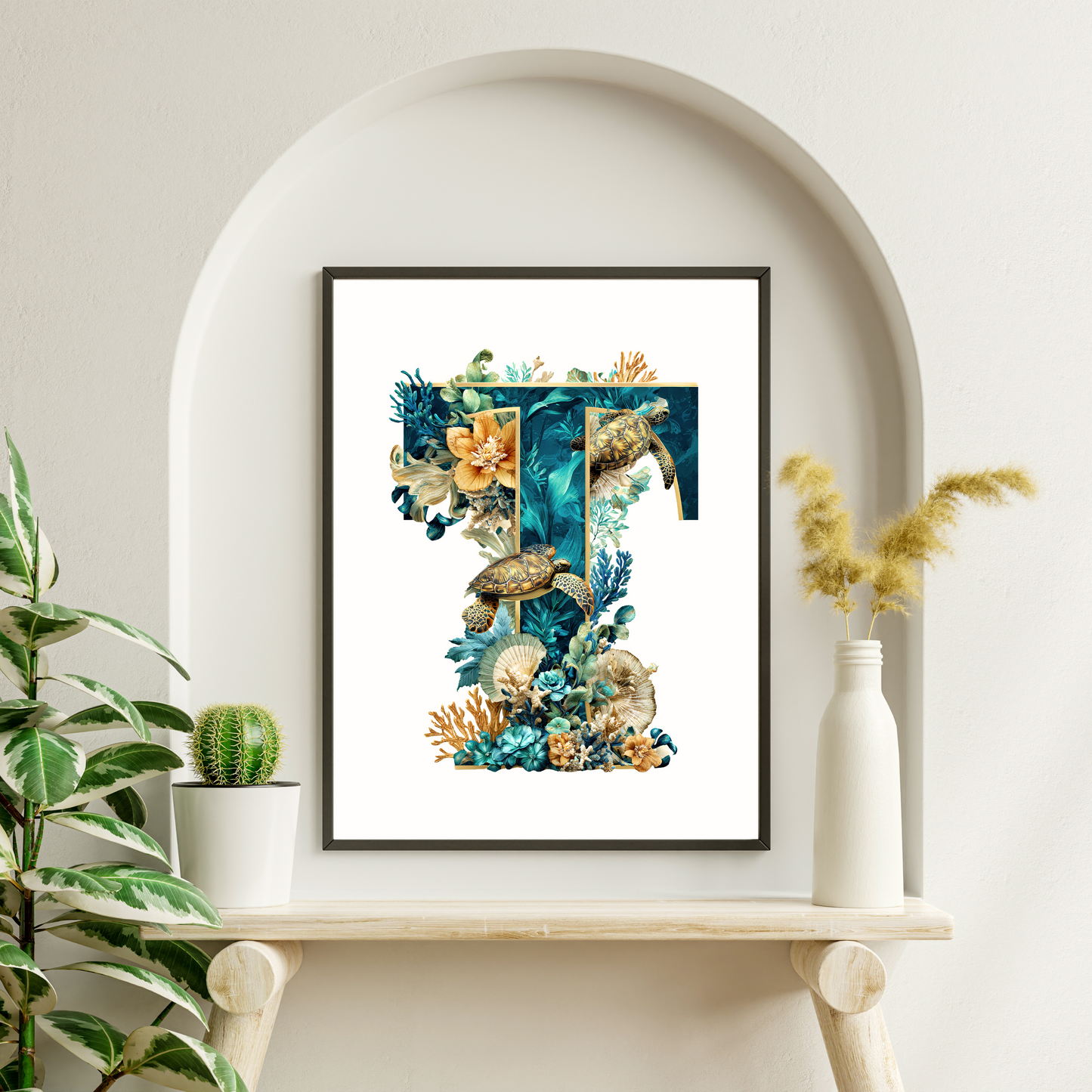 Affiche Lettre Initiale T Océan – Illustration Unique 40x50 cm