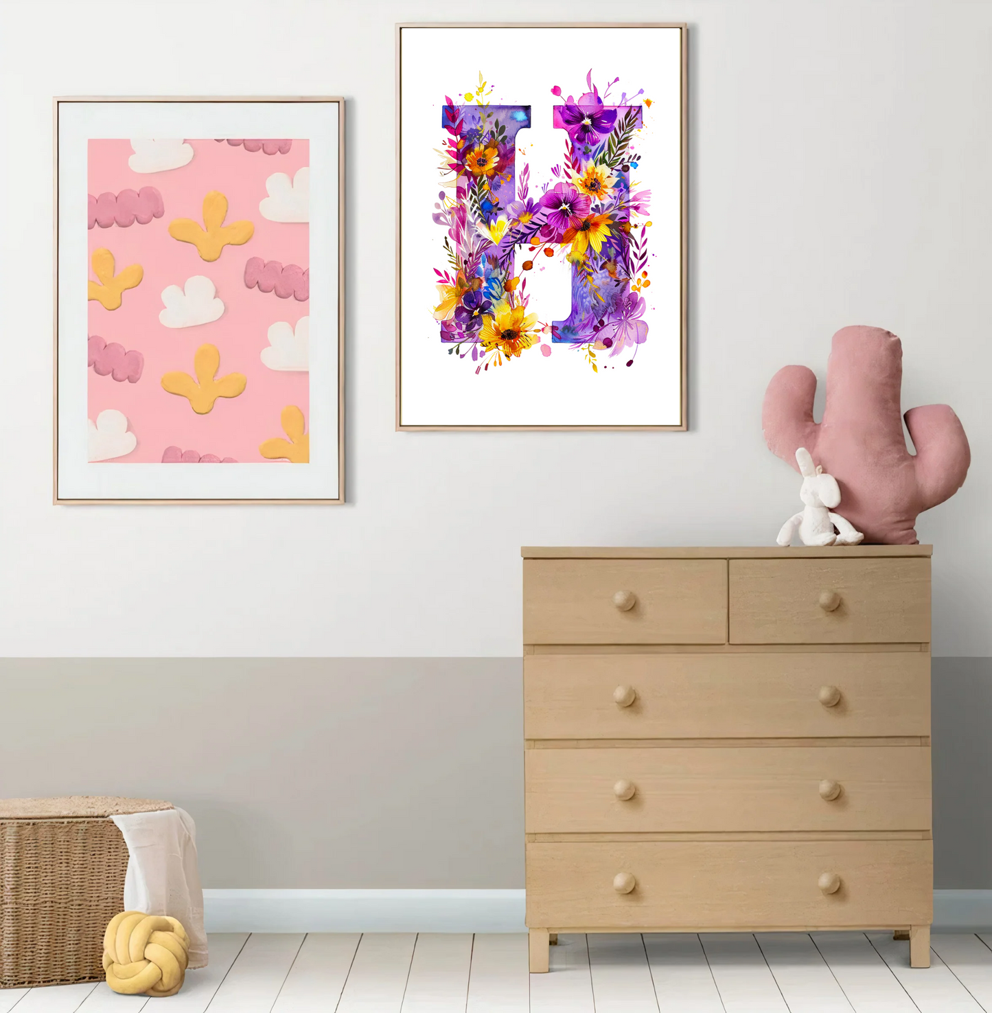 Affiche Lettre Initiale H Aquarelle – Illustration Florale Unique 40x50 cm