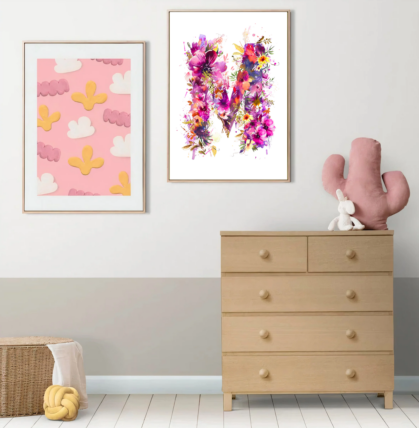 Affiche Lettre Initiale M Aquarelle – Illustration Florale Unique 40x50 cm