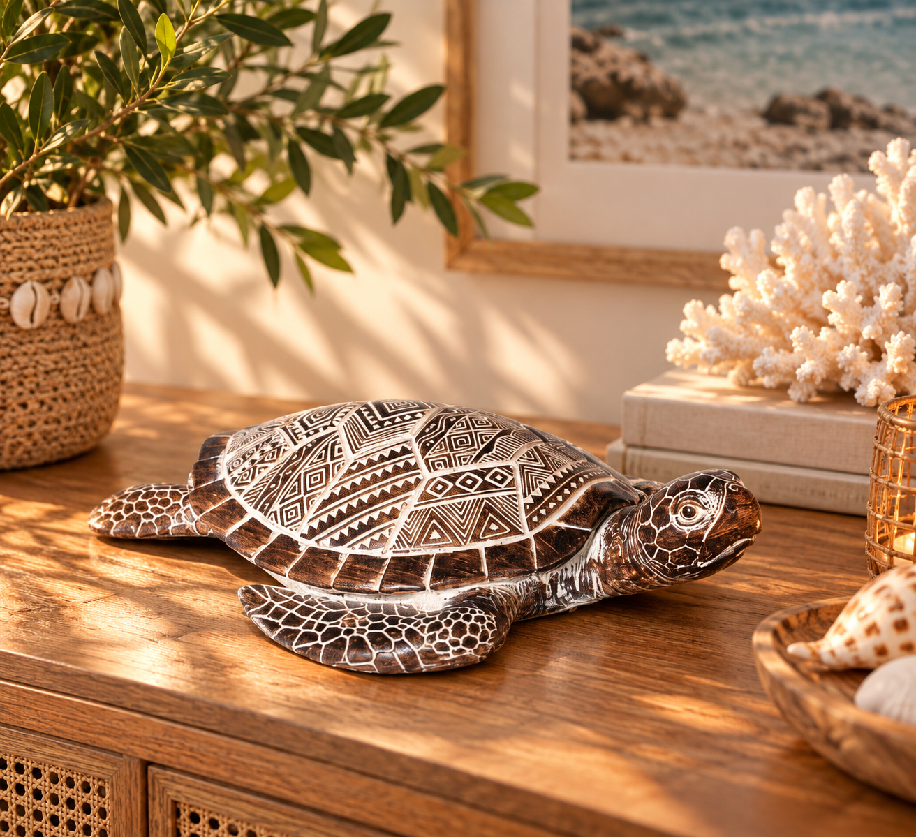 Tortue Marine Mandala – Sculpture Décorative aux Motifs Ethniques