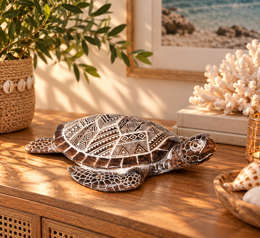 Tortue Marine Mandala – Sculpture Décorative aux Motifs Ethniques