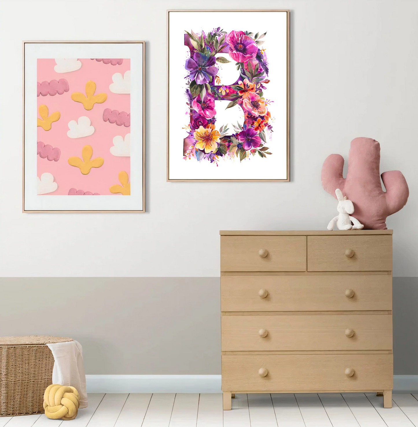 Affiche Lettre Initiale B Aquarelle – Illustration Florale Unique 40x50 cm