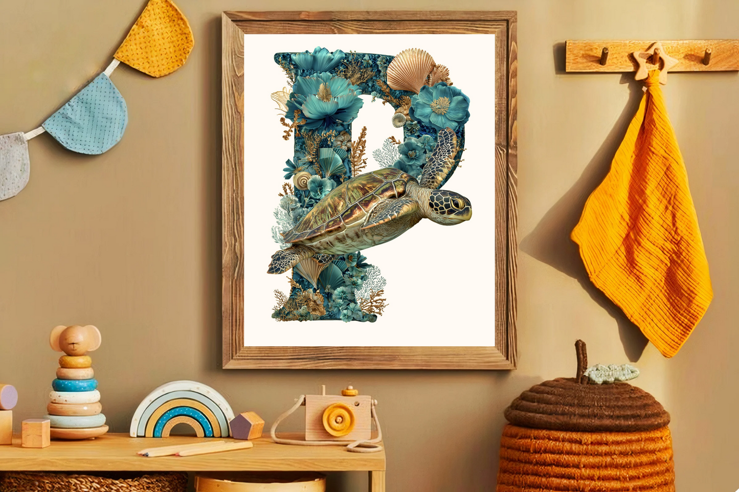 Affiche Lettre Initiale P Océan – Illustration Unique 40x50 cm