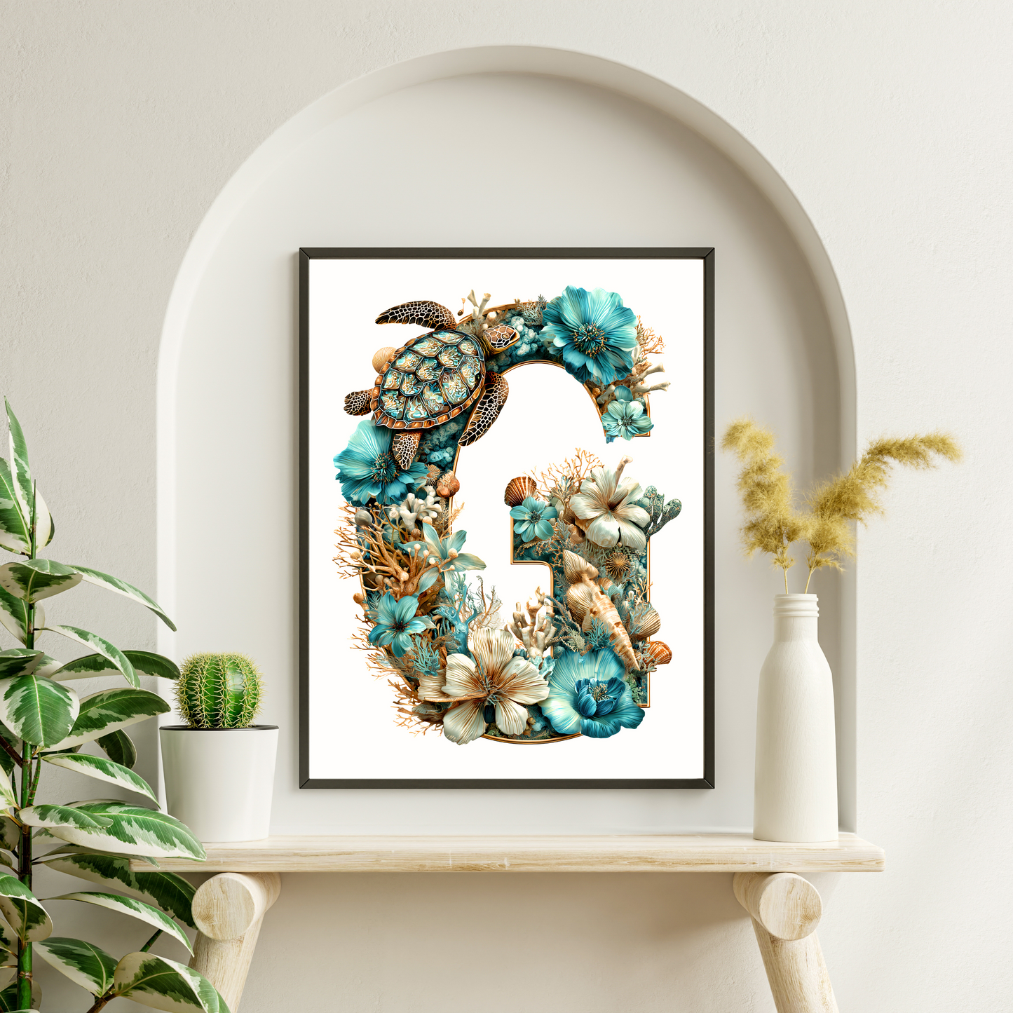 Affiche Lettre Initiale G Océan – Illustration Unique 40x50 cm