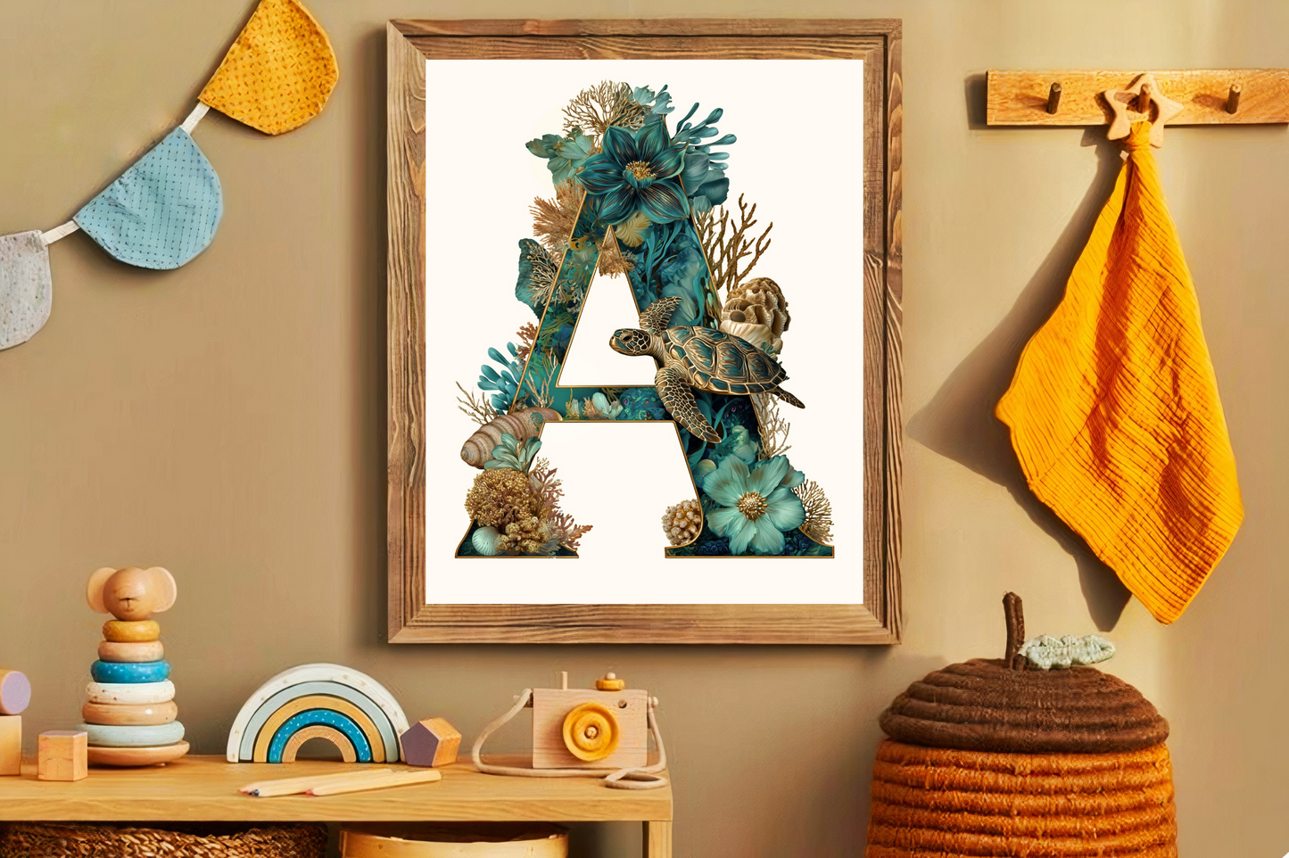 Affiche Lettre Initiale A Océan – Illustration Unique 40x50 cm