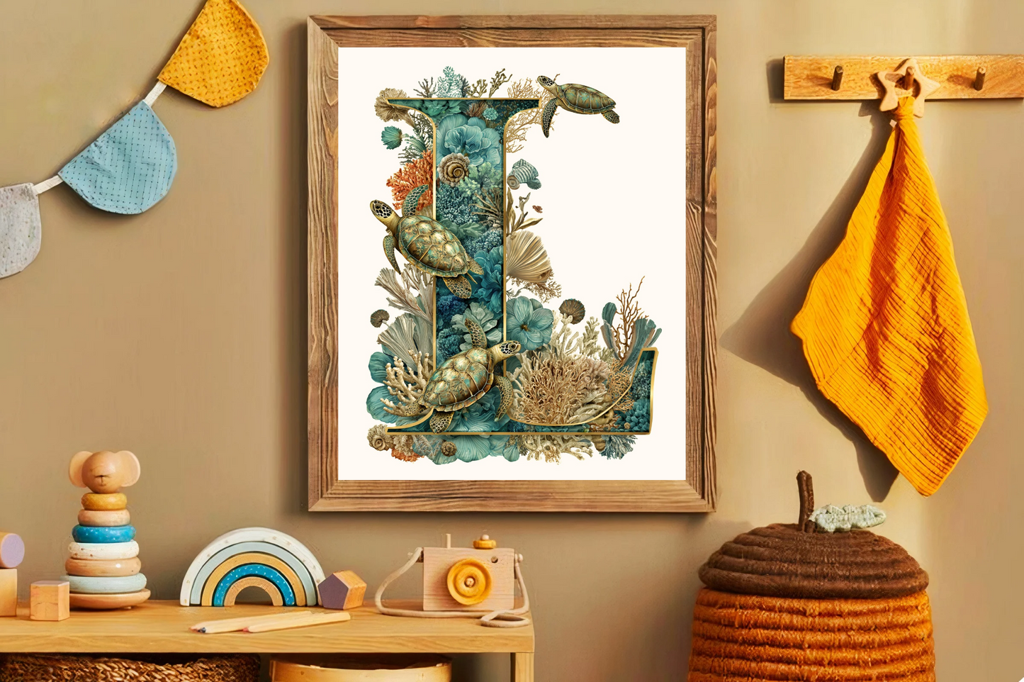 Affiche Lettre Initiale L Océan – Illustration Unique 40x50 cm