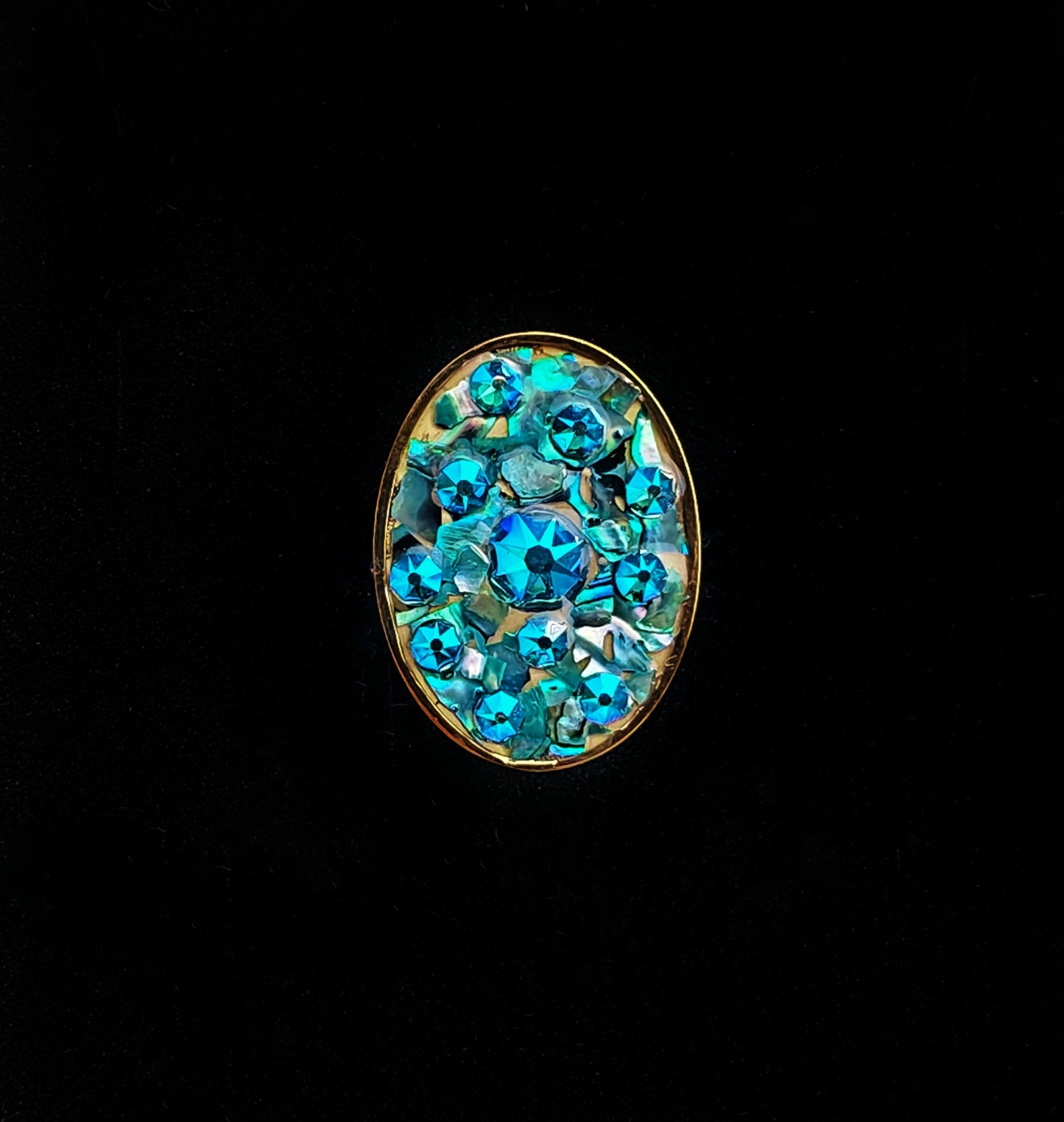 Bague L réglable en acier inoxydable – Cristal, nacre & coquillage – Pièce unique