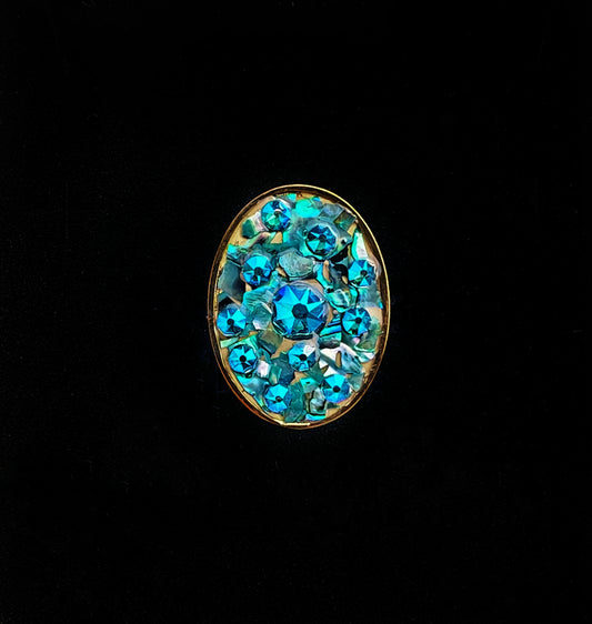 Bague L réglable en acier inoxydable – Cristal, nacre & coquillage – Pièce unique