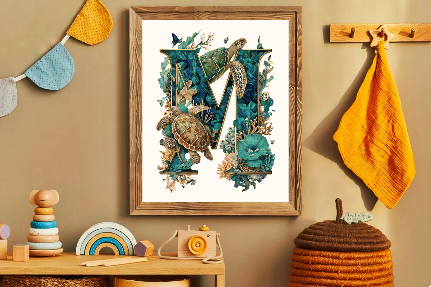 Affiche Lettre Initiale M Océan – Illustration Unique 40x50 cm