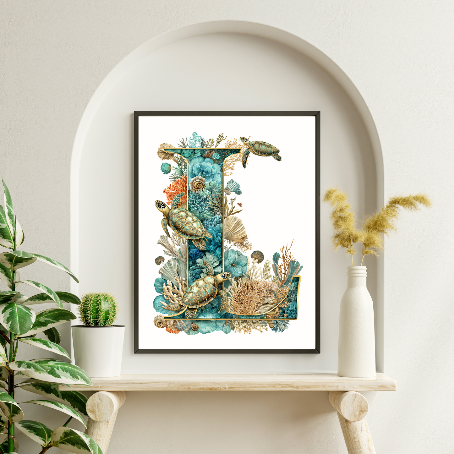 Affiche Lettre Initiale L Océan – Illustration Unique 40x50 cm