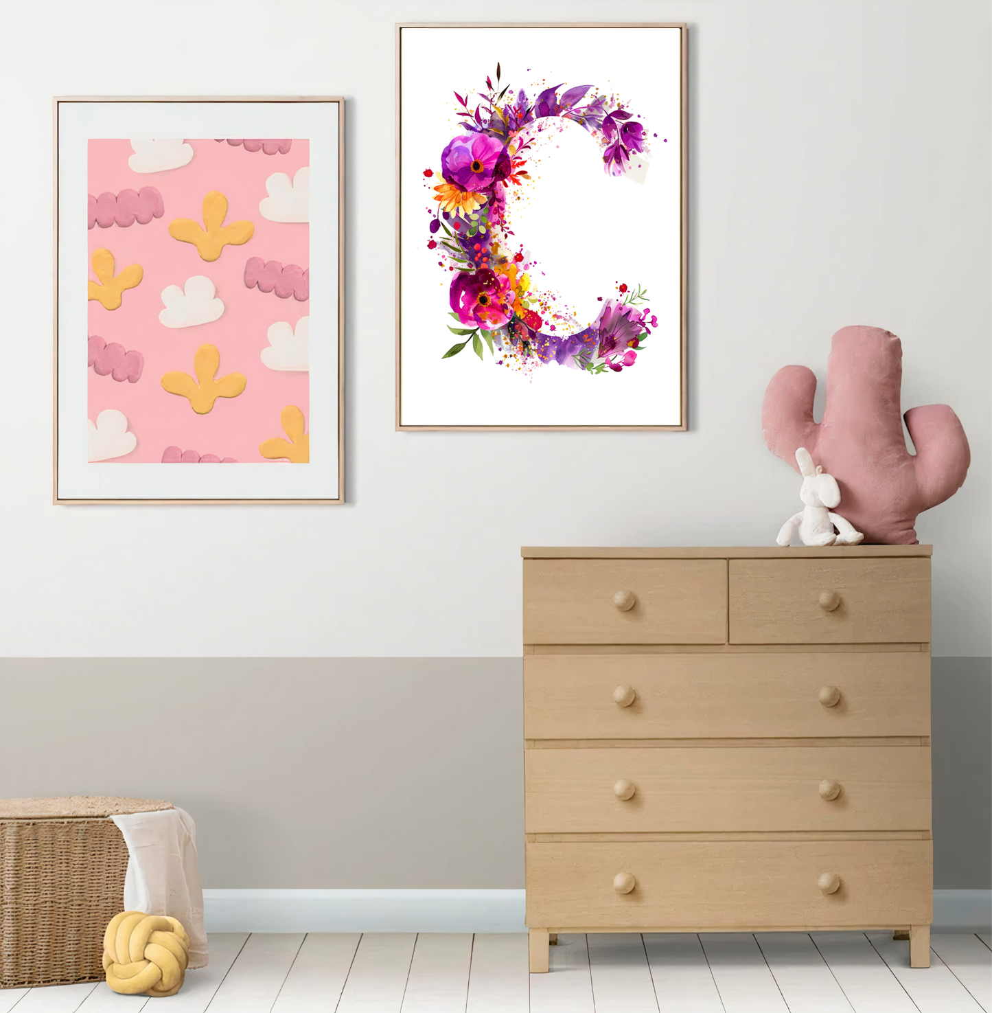 Affiche Lettre Initiale C Aquarelle – Illustration Florale Unique 40x50 cm