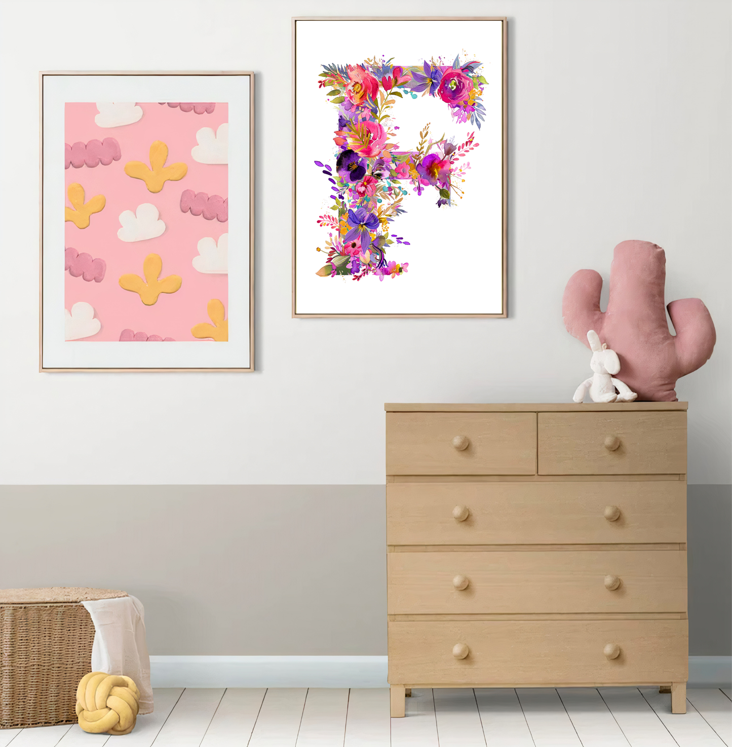 Affiche Lettre Initiale F Aquarelle – Illustration Florale Unique 40x50 cm