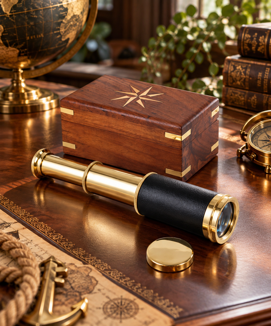 Longue-vue de Pirate en Laiton avec Coffret en Bois – Décoration Nautique Vintage