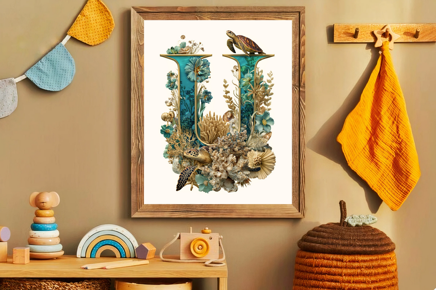 Affiche Lettre Initiale U Océan – Illustration Unique 40x50 cm