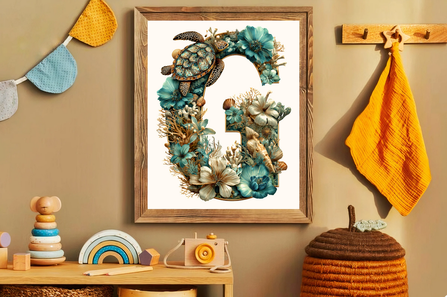 Affiche Lettre Initiale G Océan – Illustration Unique 40x50 cm