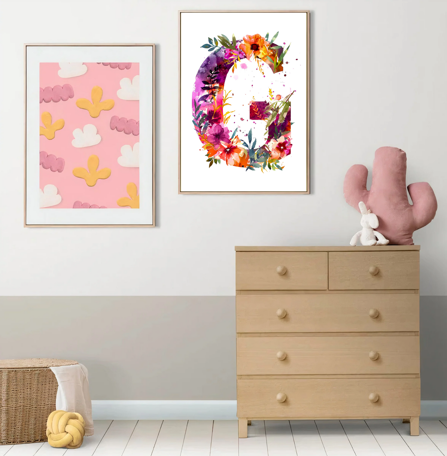 Affiche Lettre Initiale G Aquarelle – Illustration Florale Unique 40x50 cm