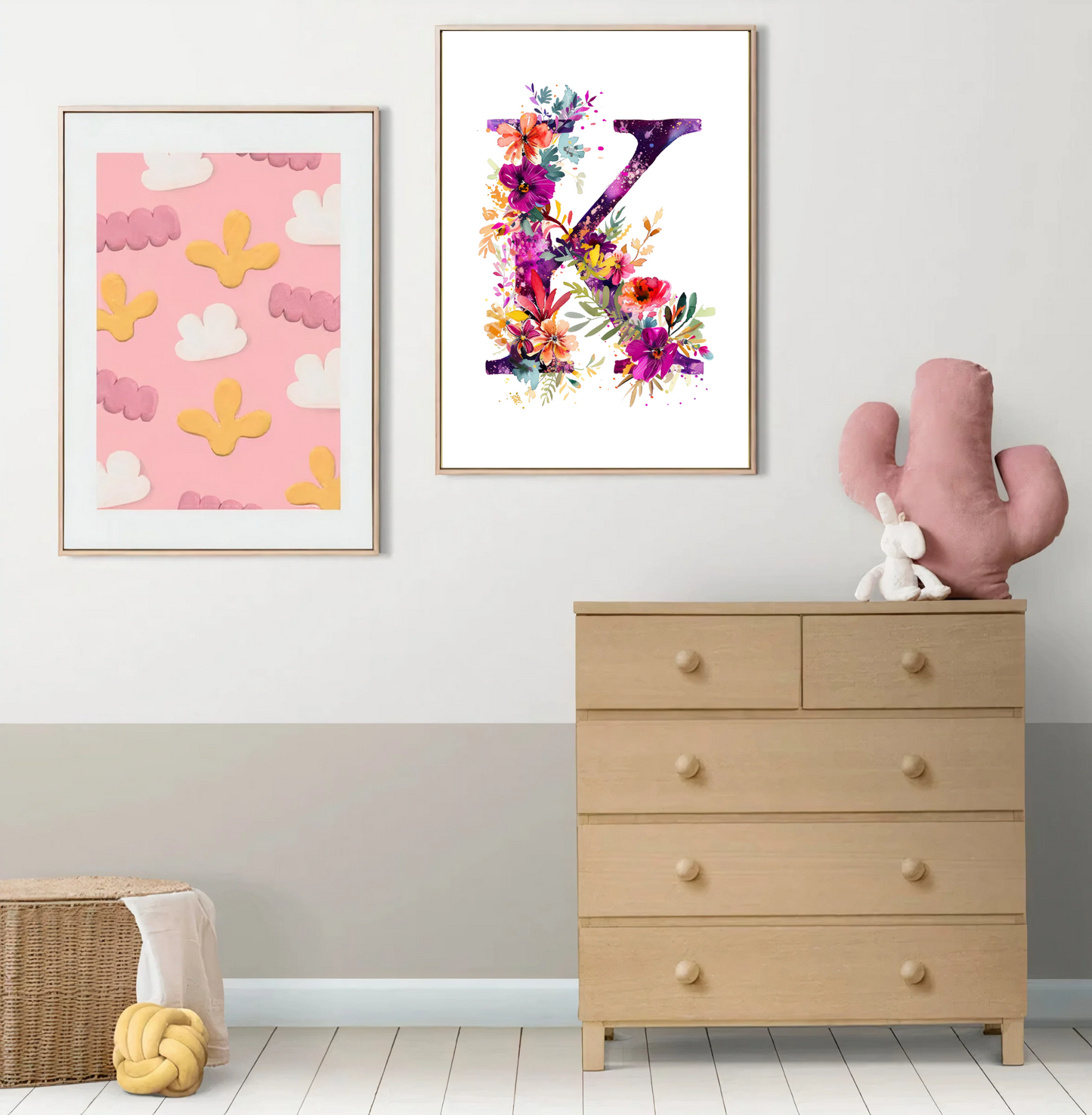 Affiche Lettre Initiale K Aquarelle – Illustration Florale Unique 40x50 cm