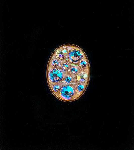 Bague L réglable en acier inoxydable – Cristal, nacre & coquillage – Pièce unique