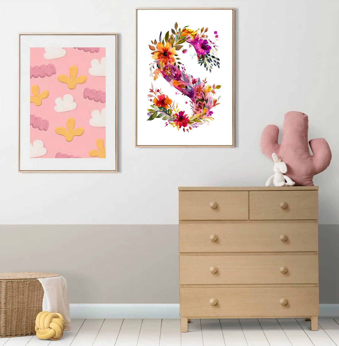 Affiche Lettre Initiale S Aquarelle – Illustration Florale Unique 40x50 cm